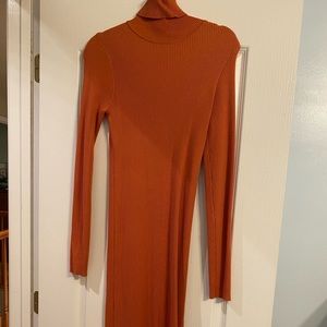 Orange Turtleneck Bodycon Dress